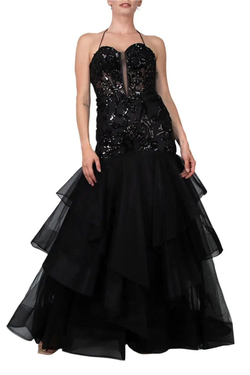 Colors Dress Embroidered Plunging Neckline Gown Colors Dress