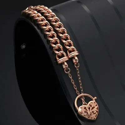 18ct Heavy Rose Gold Plated Euro Chain Bracelet with a Filigree Locket - USA Made BIJ`OR