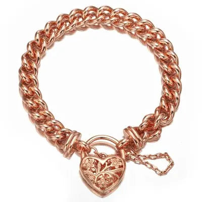 18ct Heavy Rose Gold Plated Euro Chain Bracelet with a Filigree Locket - USA Made BIJ`OR