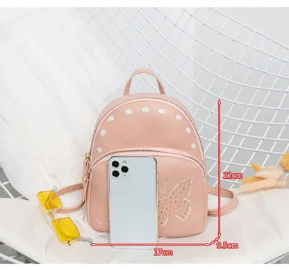 NNEDSZ Mini Faux Leather Backpack with Butterfly Design -Pink Cute Backpack for Girls-3