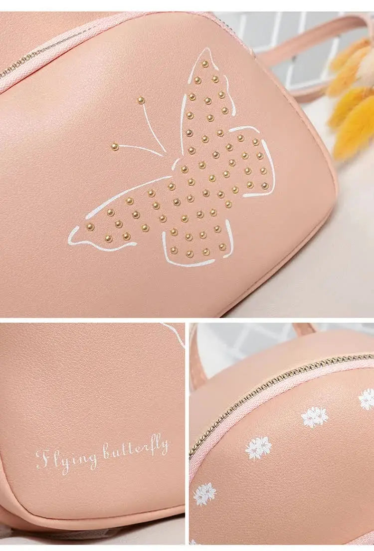NNEDSZ Mini Faux Leather Backpack with Butterfly Design -Pink Cute Backpack for Girls-4